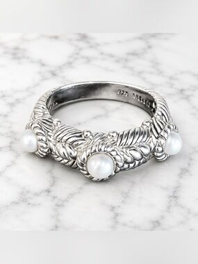 Judith Ripka Sterling Silver Pearl Cable Ring Size 5 925 Designer